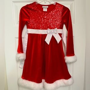 Bonnie Jean Girls size 10 red/white fur sequin dress WORN ONCE!
